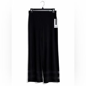 Nine West Wide Crop Pants Black Pull On Mesh Hem Small New With Tags